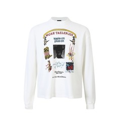 Men’s Work Taeleplus Waffle Knit Long Sleeve Tee Streetwear Y2K Graphic White