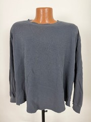 Vintage Waffle-Knit Shirt Men XXL Boxy Distressed Grunge Minimal Navy Midweight