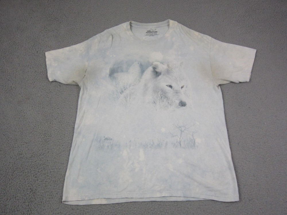 Vintage The Mountain Shirt Mens Extra Large XL Blue White Wolf USA Made Tie Dye