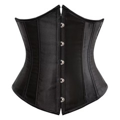 Black Corset Underbust Lace up Boned Brocade Waist Training Plus Size XS