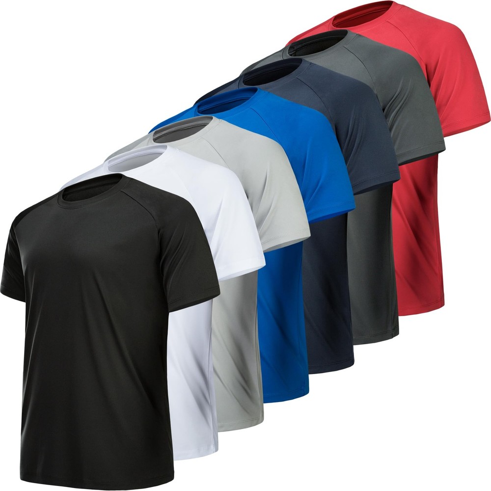 7 Pack Workout Shirts for Men Quick Dry Moisture Wicking Mens Gym Shirts Athl…