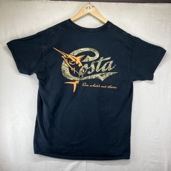 Men’s Short Sleeve Costa T Shirt Black Heavy Cotton Back Camo Logo Large