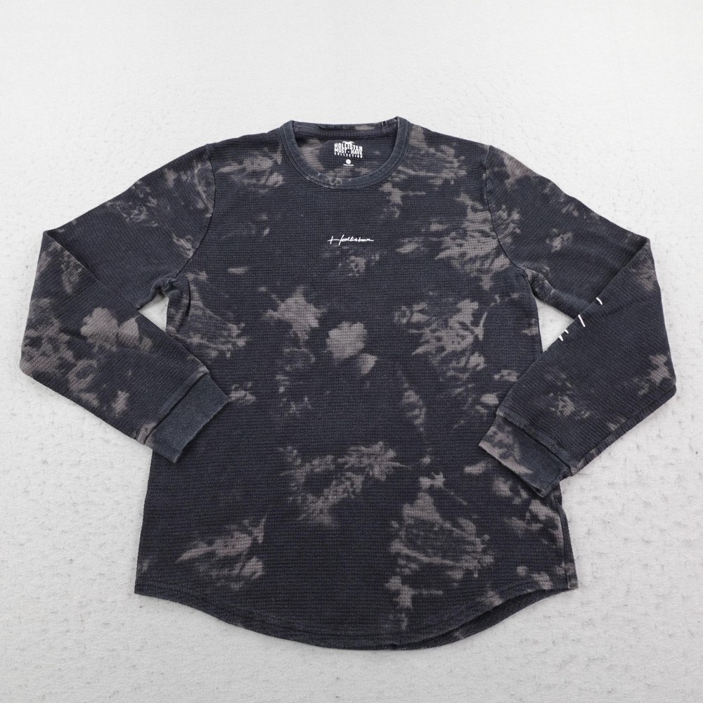 Hollister Shirt Medium Black Gray Dye Waffle Knit Thermal Must Have Collection