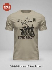 US Army “STAND READY” Logo Beige T-Shirt by MV Sport – Size XL – NWT