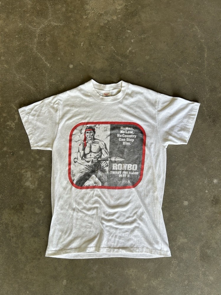 Vintage 80s Ronald Reagan Rambo Political T-Shirt Size Medium Single Stitch Rare
