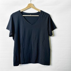Uniqlo Mens T Shirt XXL Navy V Neck Short Sleeve Cotton Casual Basic Tee