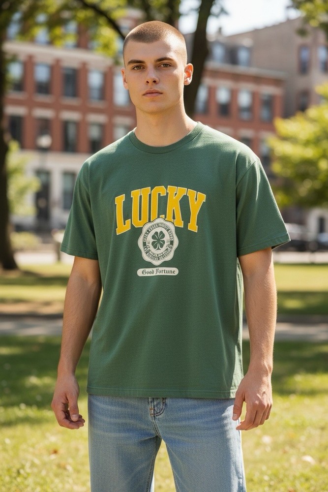 Lucky brand men’s t shirt Small green logo cotton polyester rayon new with tag