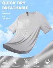 Mens Sun Shirts Short Sleeve Rash Guard Quick Dry Lightweight T Shirt Gym Ath…
