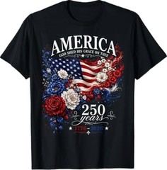 America Flag Floral 250 Years 4th July for Women Girl T-Shirt