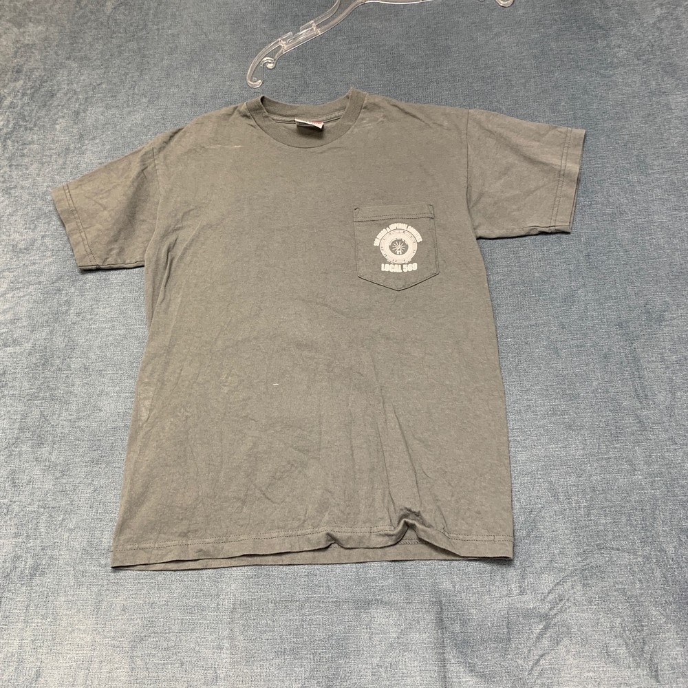 Bayside Heavyweight Pocket T-Shirt Mens M Gray Cotton Graphic Crew Neck Pullover