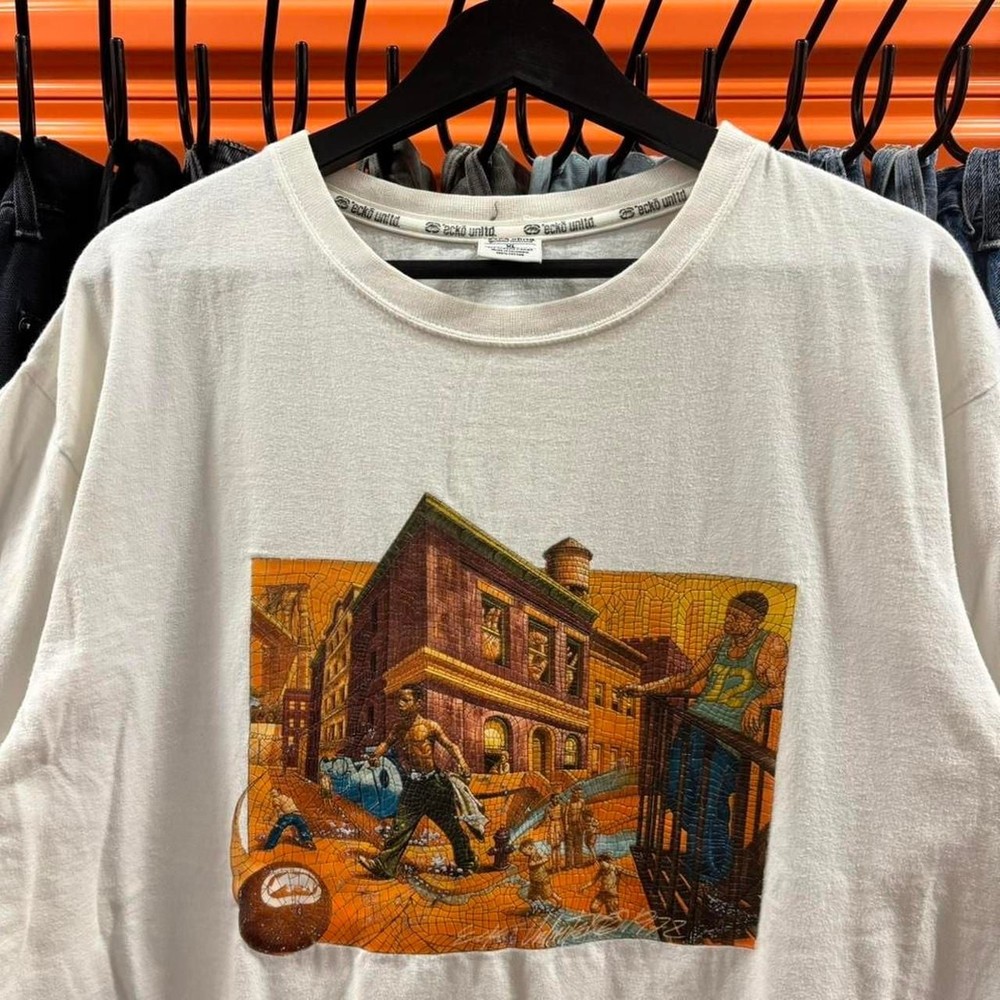 Vintage 90s Ecko Unltd Mosaic Graphic T-Shirt, Skater Grunge, White – XL