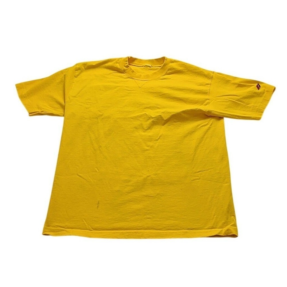 Vintage Style Yellow Short Sleeve T-Shirt Crew Neck V-Stitch Detail XL