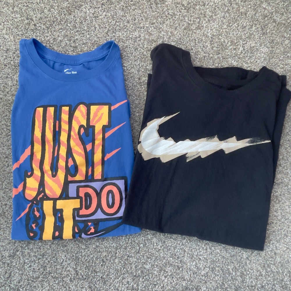 Nike Mens Graphic T-Shirt Lot of 2 Blue Just Do It Black Swoosh XL AR5006-403