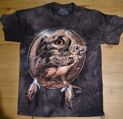 The Mountain Great Horned Owl T Shirt Tie Dye Brown Graphic Tee Small Cotton