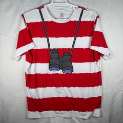 Wheres Waldo Striped Graphic T-Shirt Mens XL Red White Binoculars Costume Tee