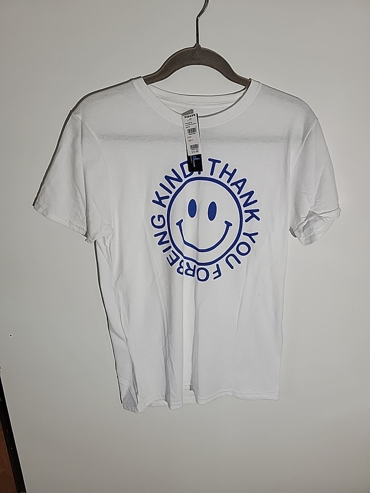 Phluid Project T-Shirt Thank You for Being Kind Smiley Face White Size Small NWT
