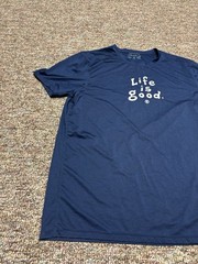 Life is Good Active Gym Running Activewear T Shirt Blue Mens Medium Stretch