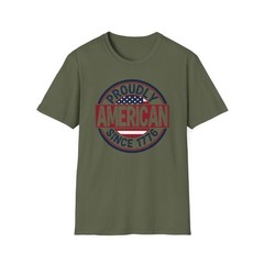 Proudly American Since 1776 T-Shirt Vintage Stamp Patriotic USA Graphic Tee S3XL