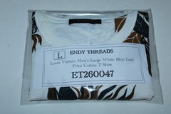 Louis Vuitton Men’s Large White Blue Short Sleeve Leaf Print Cotton T-Shirt