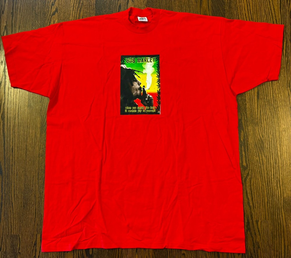 Bob Marley smoking herb size 7XL bling studs 5 Pro Super Heavy Red Tee T Shirt