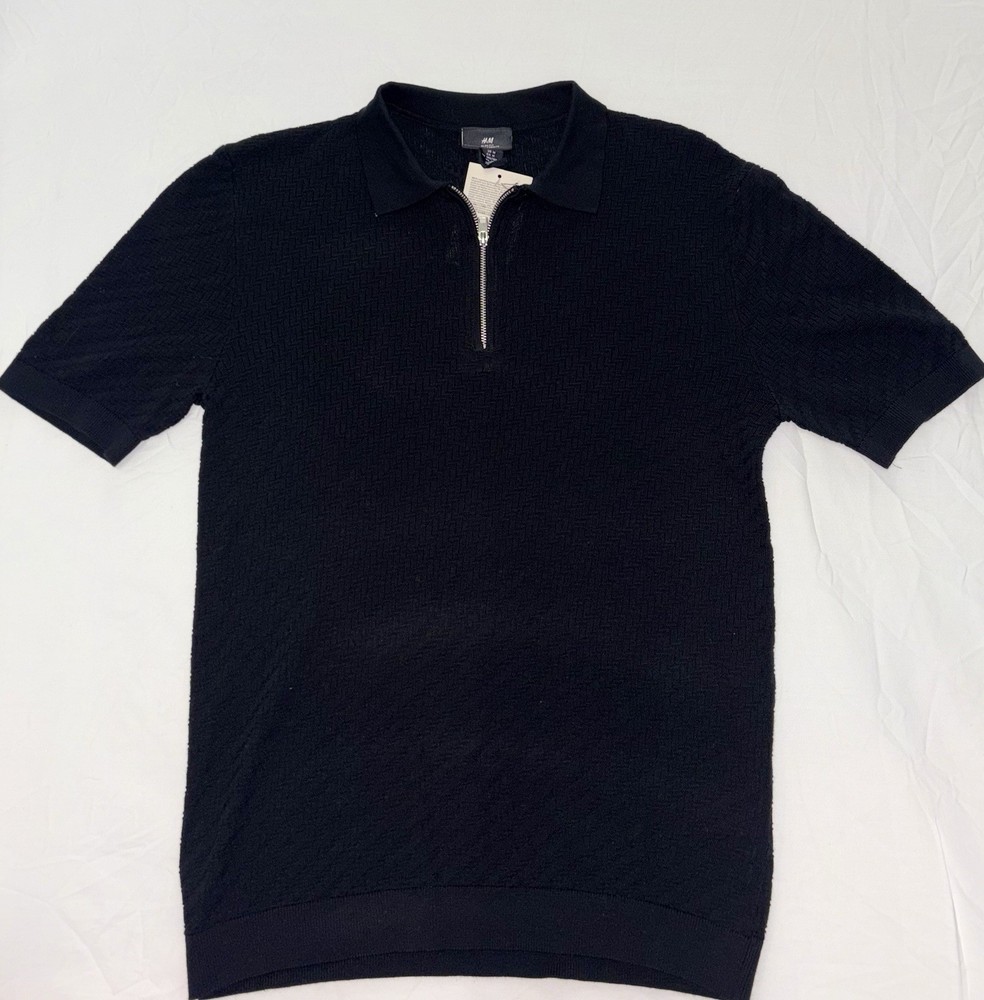 H&M Slim Fit Tight-knit Polo Shirt With Half Zip Size Medium