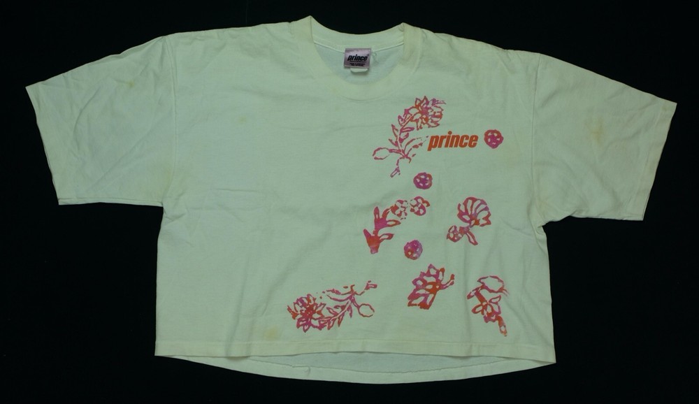 Rare Vintage PRINCE Sports Wear Spell Out Flowers Crop Top T Shirt 80s 90s OSFA
