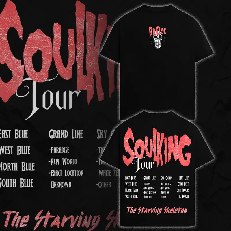 One Piece Brook SoulKing Tour Graphic Tee Dark Anime Streetwear T-Shirt