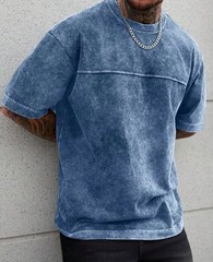 Men’s Acid Wash Blue T-Shirt Oversized Crew Neck Casual Streetwear Tee