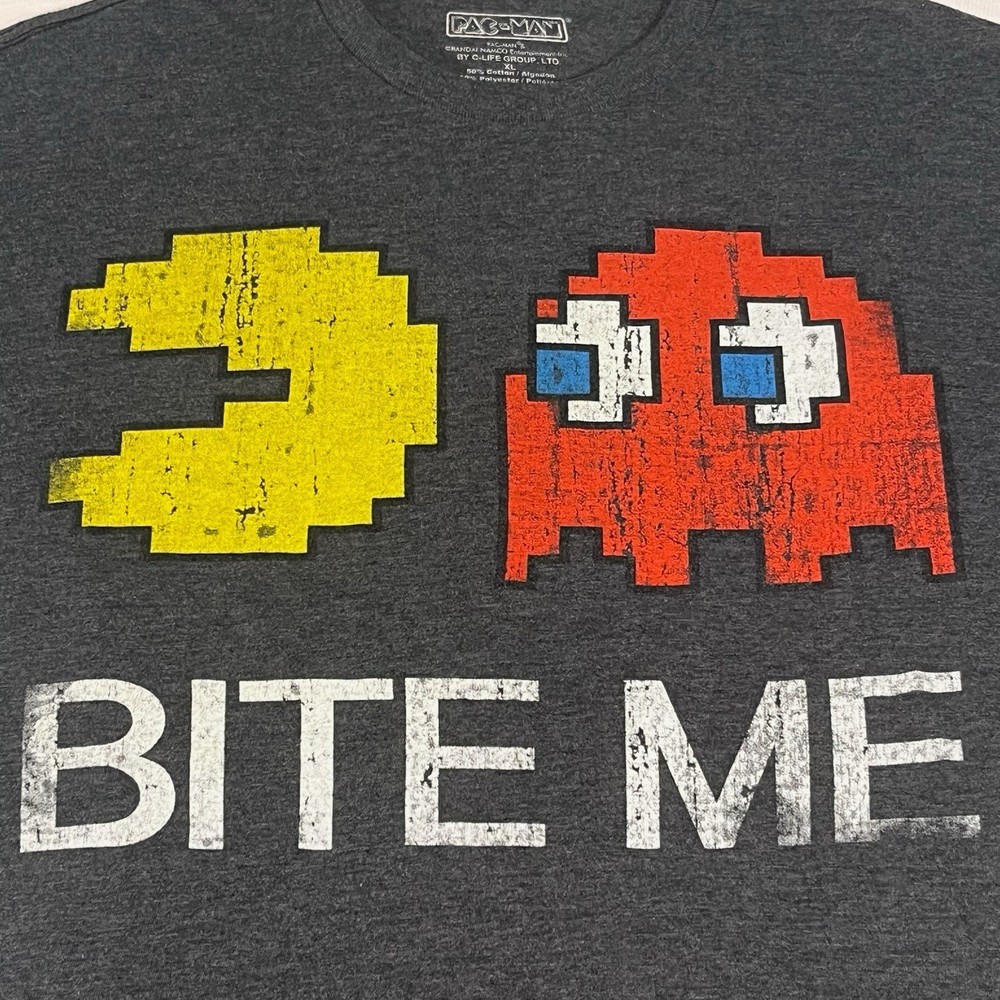 Pac-Man Bite Me Gray Stressed XL T-Shirt C-Life Group Ltd.Mexico