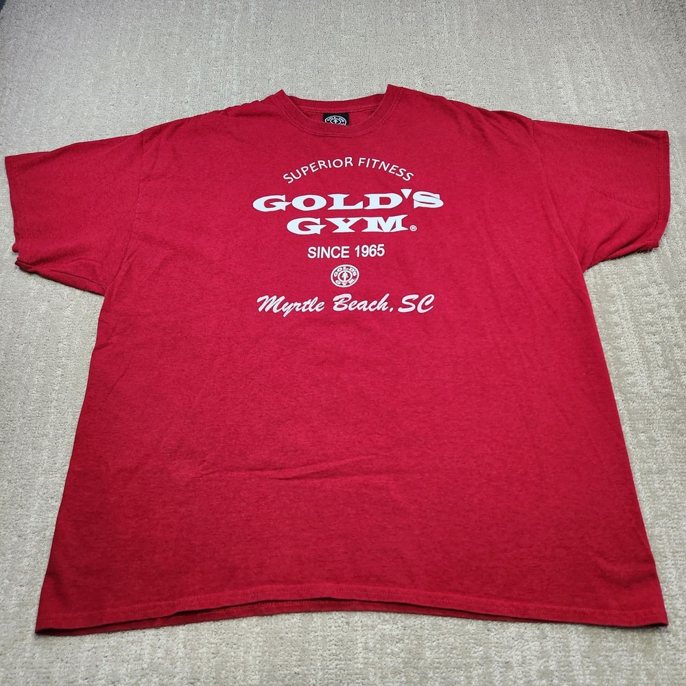 Golds Gym Shirt Men 2XL Bodybuilding Red Myrtle Beach USA Made Training