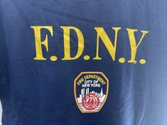 Gildan TShirt Mens Sz Large Navy With Yellow FDNY New York Fire Dept LOGO New