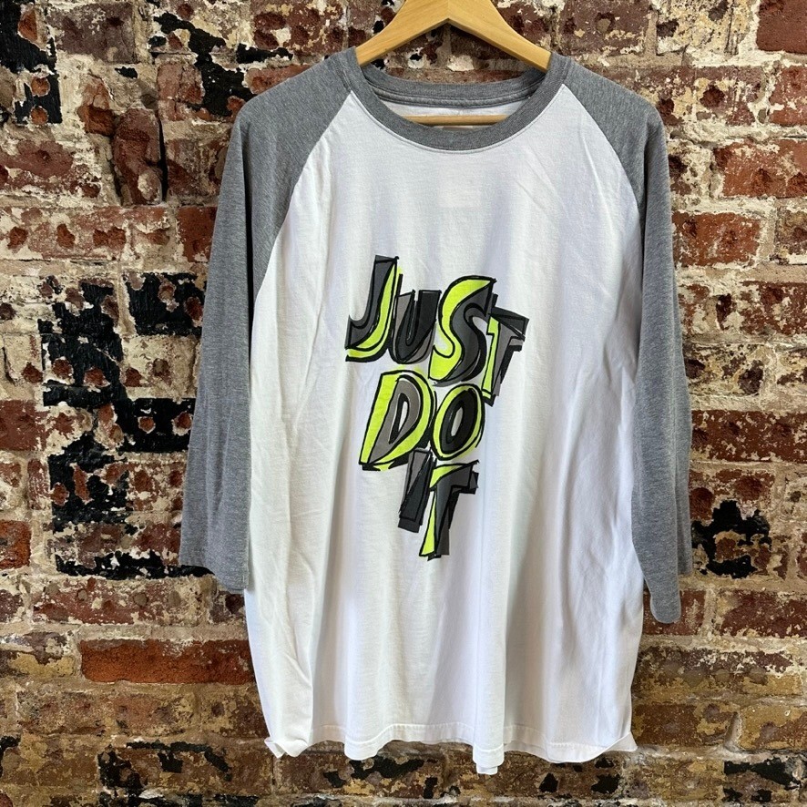 Nike Just Do it Gray White 3/4 Sleeve Baseball T-Shirt Graphic Mens 2XL