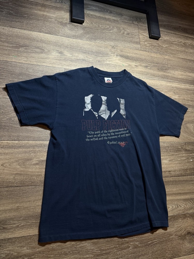 Pulp Fiction T-Shirt Adult Large Black Movie Promo Graphic Tee Ezekiel 25:17 VTG