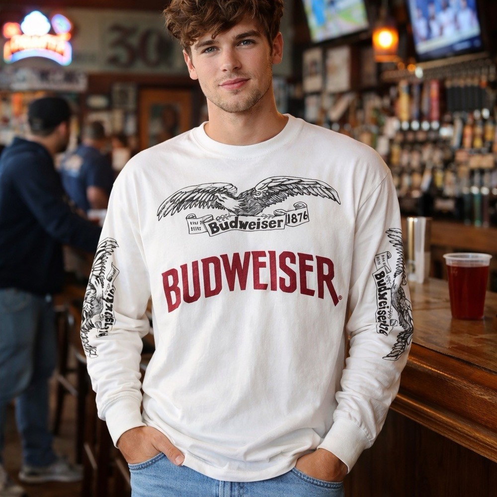 Pacsun Budweiser Beer T-Shirt Tee Sz Medium M Long Sleeve Graphic States Eagle