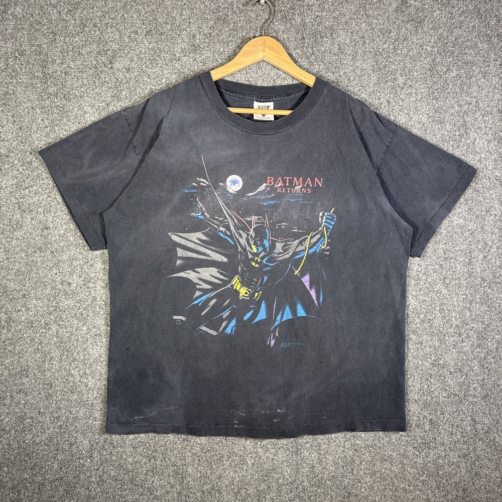 Vintage Batman Returns Shirt Mens XL Black 90s DC Comics 1991 Cartoon Faded