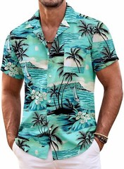 Mens Hawaiian Shirt Short Sleeve Floral Button Down Tropical Beach Casual Top