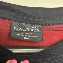 Nautica Rowing Shirt Mens XXL Navy Blue Contrast Collar Graphic Tee Retro Prep