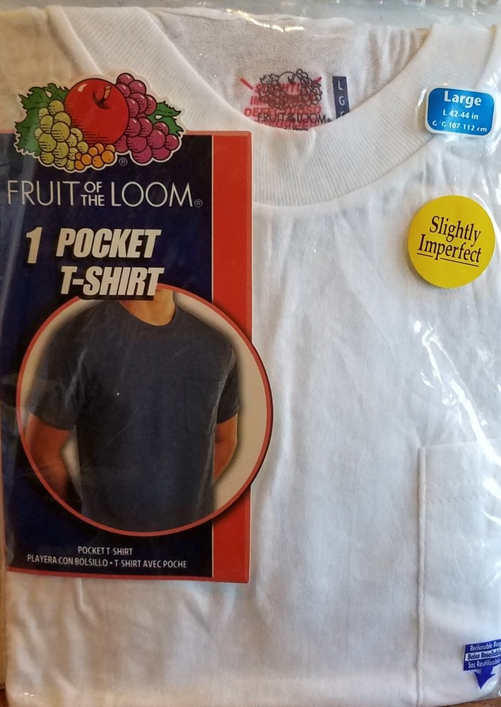 Vintage Fruit of the Loom Pocket T-Shirt large, slightly imperfect, WHITE