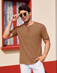 Men’s Short Sleeve Henley Shirt Casual Summer Tee Lightweight Breathable Solid T