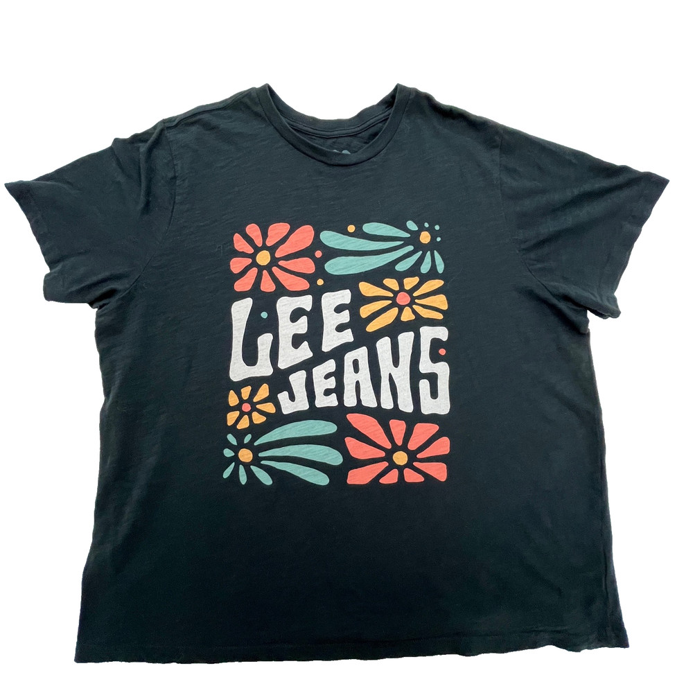Lee Jeans Retro Hippie Flowers Graphic Spell Out T-Shirt Unixex Size 1X Cotton