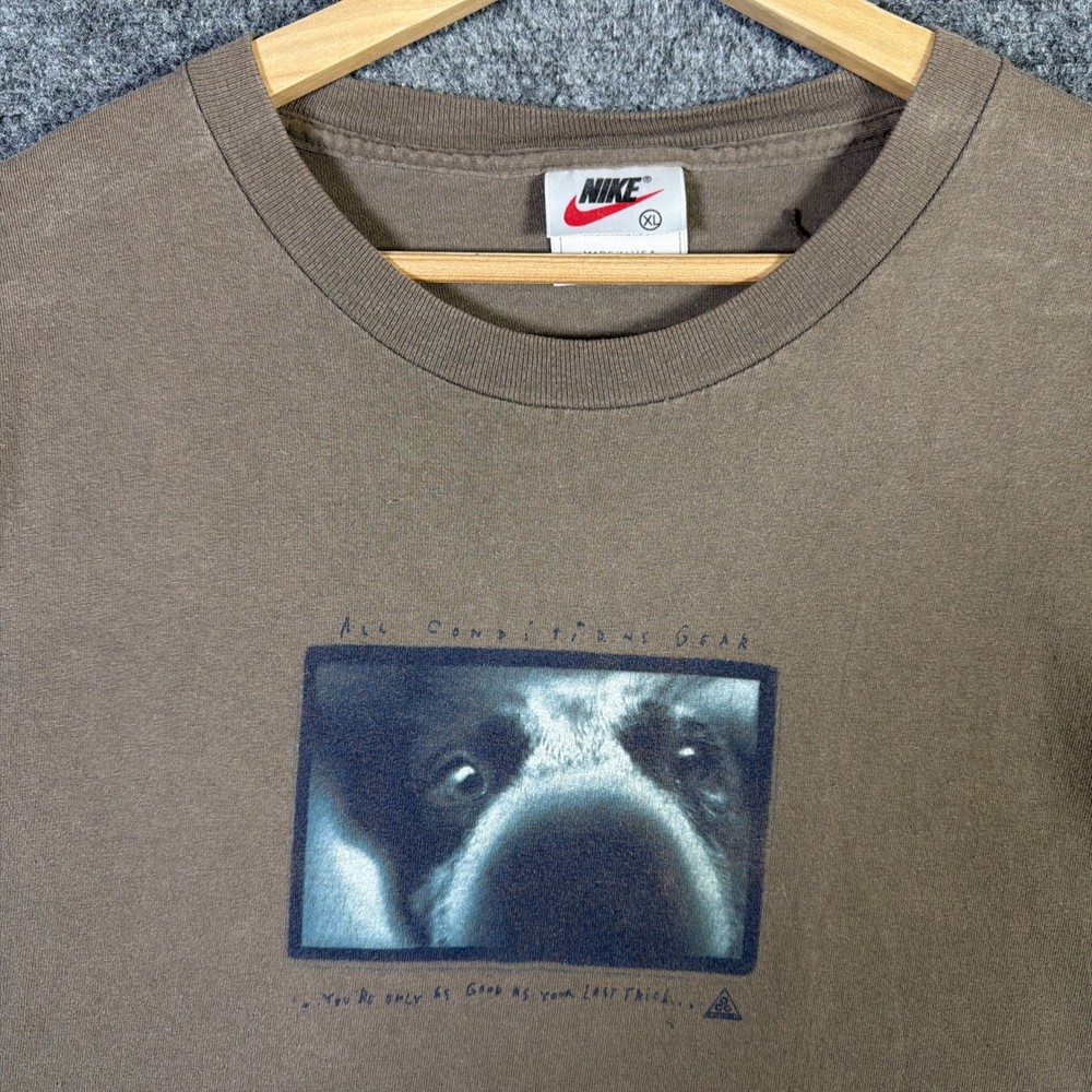 Vintage Nike ACG Shirt Mens XL Brown 90s All Conditions Gear Nature Art Dog RARE