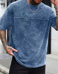Men’s Acid Wash Blue T-Shirt Oversized Crew Neck Casual Streetwear Tee