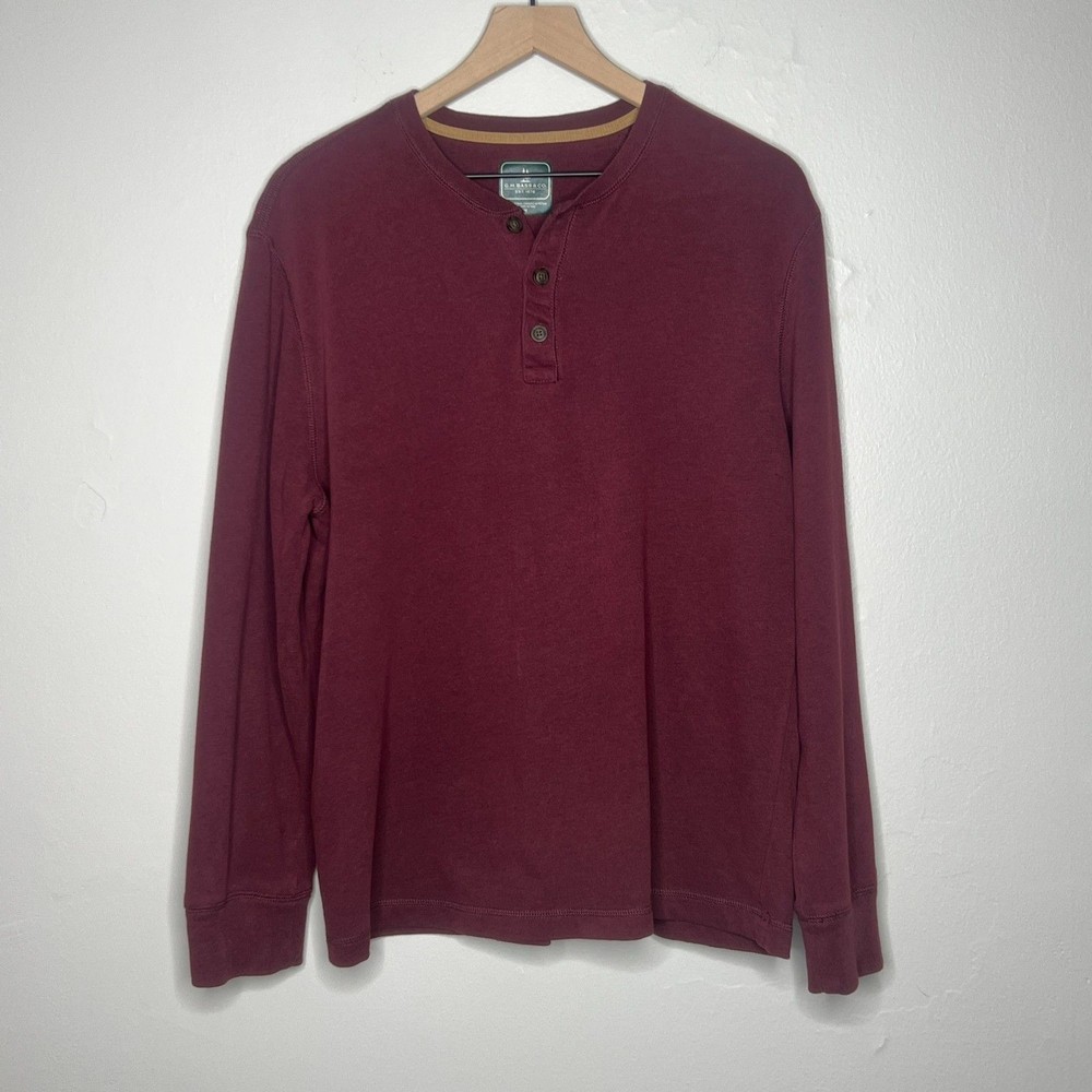 G.H. Bass & Co. Mens Waffle Knit Henley Shirt Medium Burgundy Pullover Outdoors