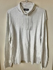 Express Heather White Waffle Knit Funnel Neck Men’s Long Sleeve T-Shirt Size L