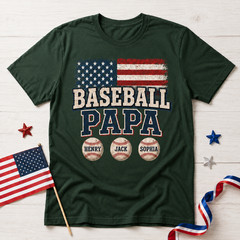 Custom Baseball Papa Shirt, Personalized Vintage American Flag Papa Tee