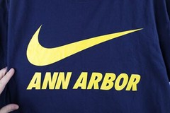 Nike Mens L Faded Spell Out Ann Arbor Big Swoosh University of Michigan T-Shirt
