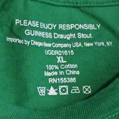 Guinness T-Shirt Tee Mens Large Green Solid Graphic Short Sleeve 100% Cotton