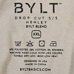 BYLT Drop Cut Henley Mens XXL Tan Excellent Short Sleeve Curved Hem Stretch