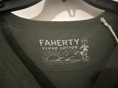 Faherty Men’s Long Sleeve Cloud Waffle Crew, Deep Fern Heather, XXL