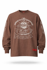 CHNGE Men’s Support Earth Casual Crew Neck Cuff Long Sleeve T-Shirt, Brown, XL